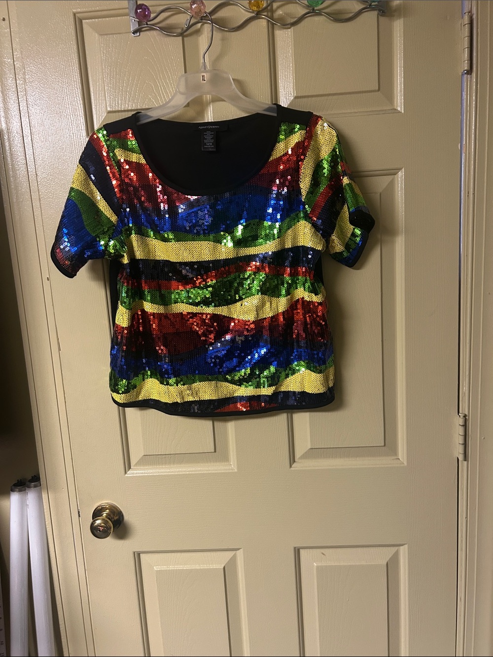 Ashley Stewart Multicolor Sequin Short Sleeve Tee